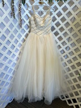 Mori Lee Ivory Tulle Prom Dress Beaded Bodice Fairy Princess Formal Gown 5/6